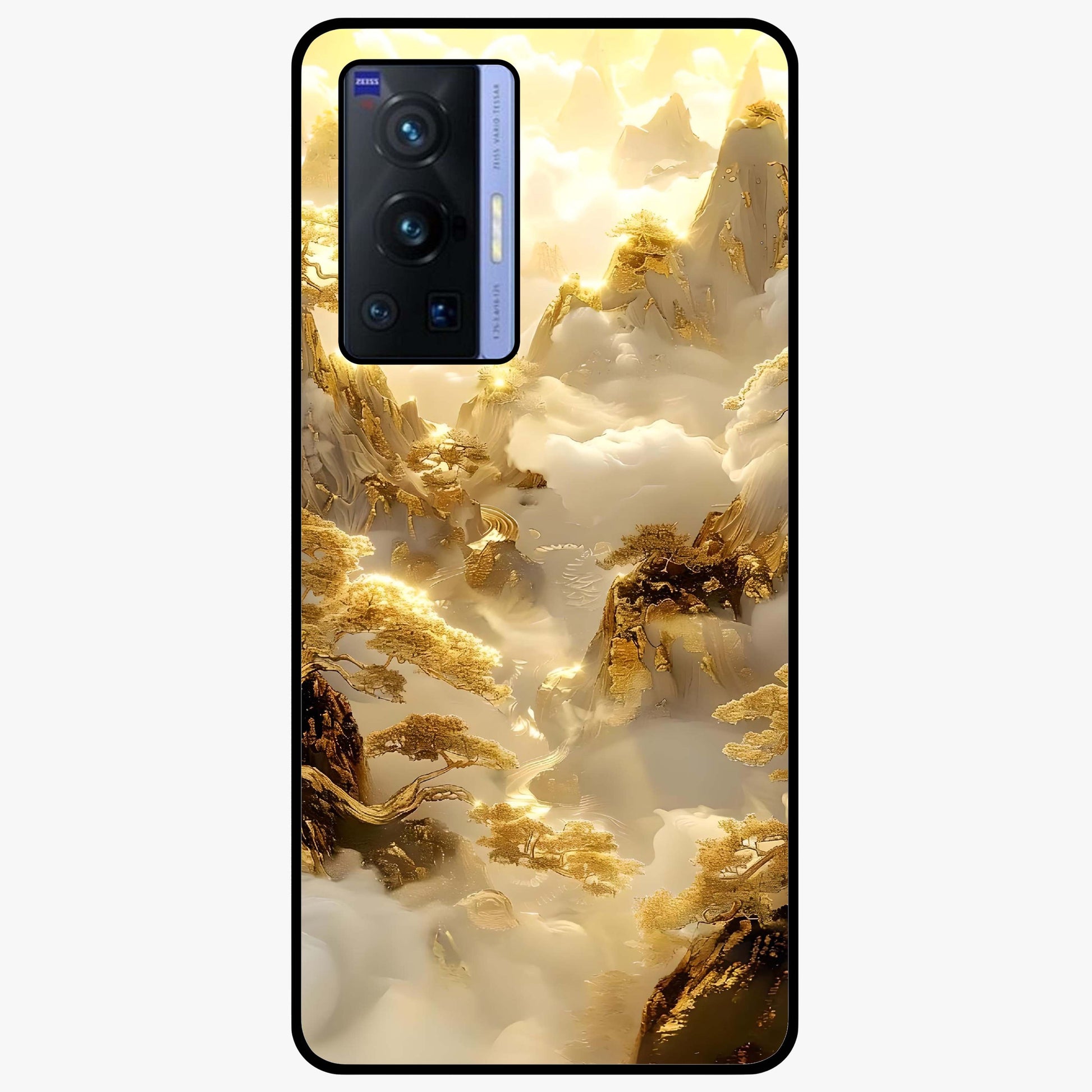 Gates Of Illumination Glass Case showing flat back view with mystical illuminated gate artwork and glossy glass finish.