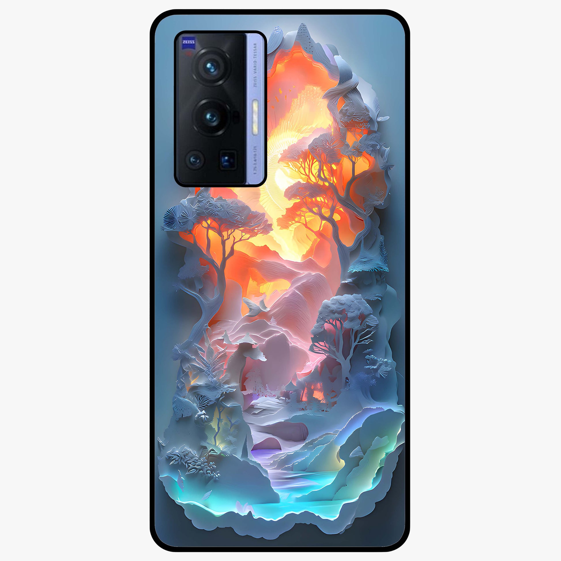 Glow Forest Portal Glass Case showing flat back view with glowing forest portal artwork and glossy glass finish.