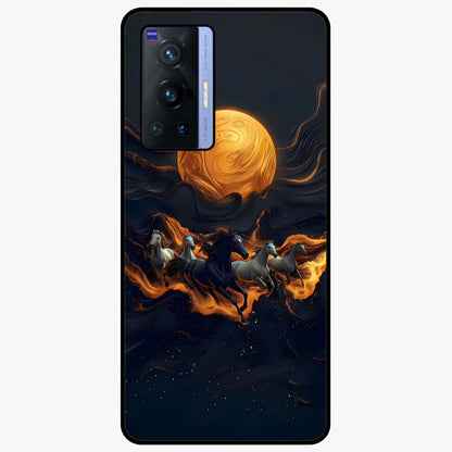 Golden Stallion Moonride Glass Case showing flat back view with majestic horse under moonlight artwork and glossy glass finish.