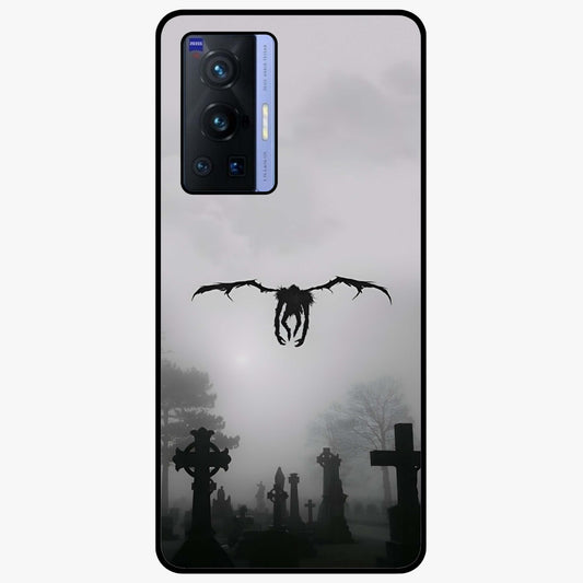 Graveyard Shadow Descent Glass Case showing flat back view with dark graveyard themed artwork and glossy glass finish.