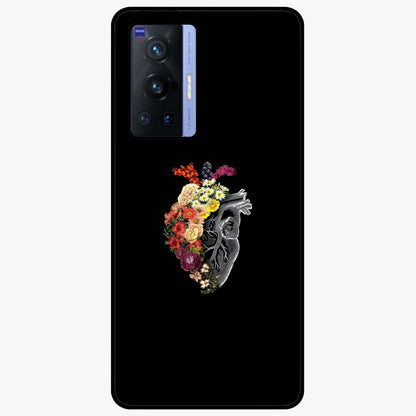 Heart With Flowers Glass Case showing flat back view with heart shaped floral artwork and glossy glass finish.