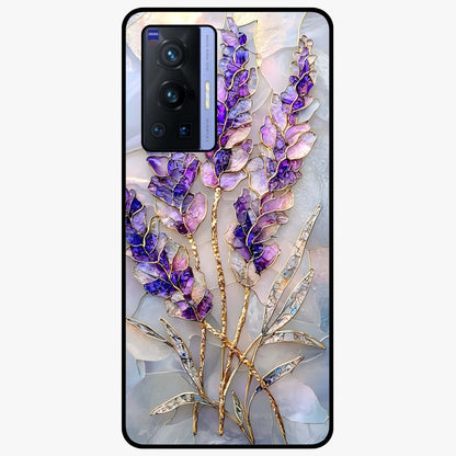 Lavender Dream Glow Glass Case showing flat back view with glowing lavender aesthetic artwork and glossy glass finish.