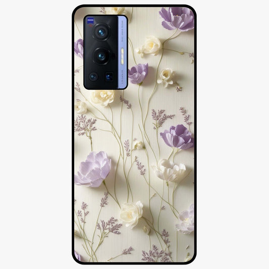 Lilac Breeze Harmony Glass Case showing flat back view with soft lilac themed artwork and glossy glass finish.