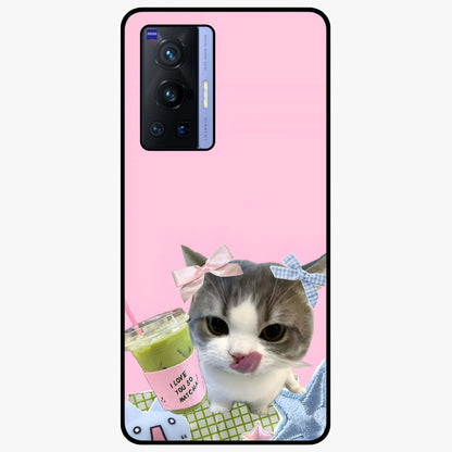 Love Matcha Cat Glass Case showing flat back view with cute cat and matcha themed artwork and glossy glass finish.
