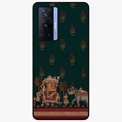 Macmerise Glass Case showing flat back view with stylish modern artwork and glossy glass finish.