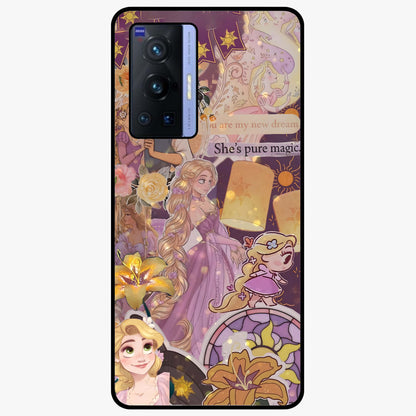 Magical Tangled Dream Glass Case showing flat back view with dreamy tangled artwork and glossy glass finish.