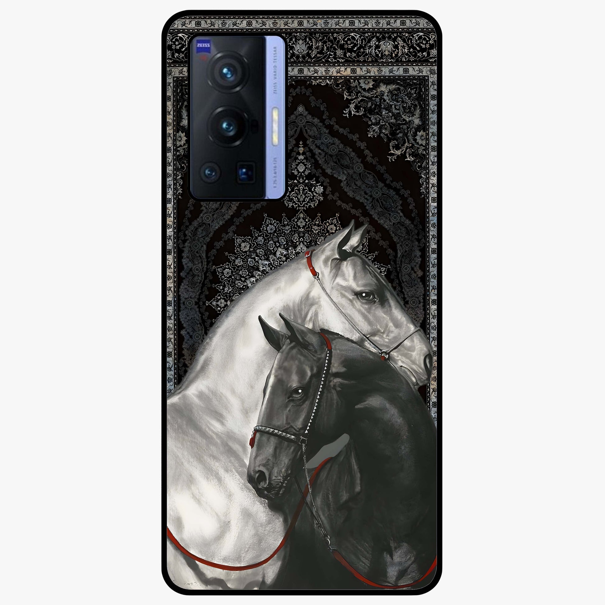Majestic Ride Legacy Glass Case showing flat back view with powerful automotive inspired artwork and glossy glass finish.
