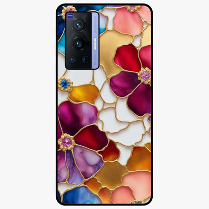 Marble Flower Pattern Glass Case showing flat back view with marble texture floral artwork and glossy glass finish.