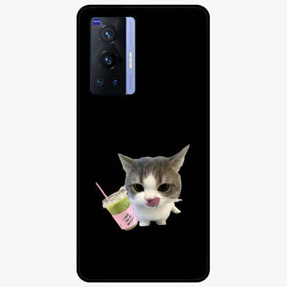 Matcha Cat Style Glass Case showing flat back view with cute matcha themed cat artwork and glossy glass finish.