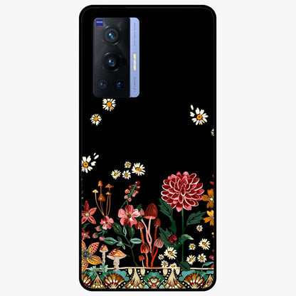 Midnight Bloom Pattern Glass Case showing flat back view with dark floral pattern artwork and glossy glass finish.