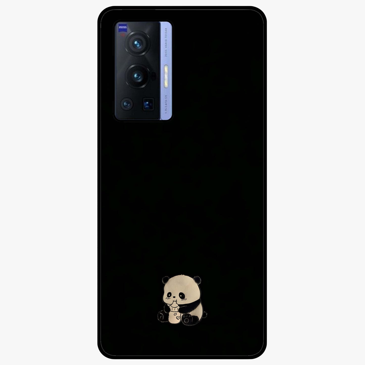 Midnight Panda Love Glass Case showing flat back view with cute panda themed artwork and glossy glass finish.