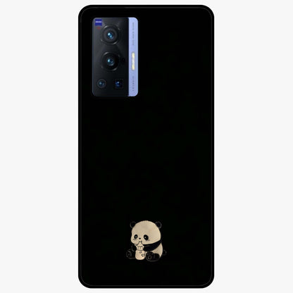 Midnight Panda Love Glass Case showing flat back view with cute panda themed artwork and glossy glass finish.