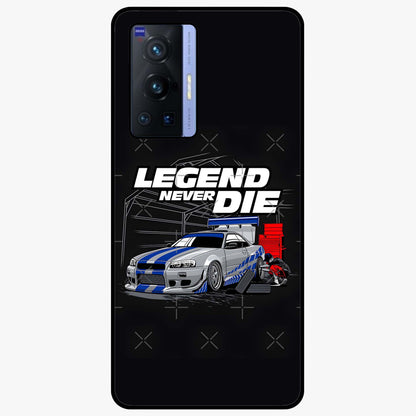 Midnight Racing Legacy Glass Case showing flat back view with sleek racing inspired artwork and glossy glass finish.