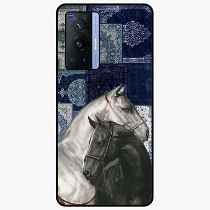 Midnight Stallion Blues Glass Case showing flat back view with majestic horse artwork and glossy glass finish.