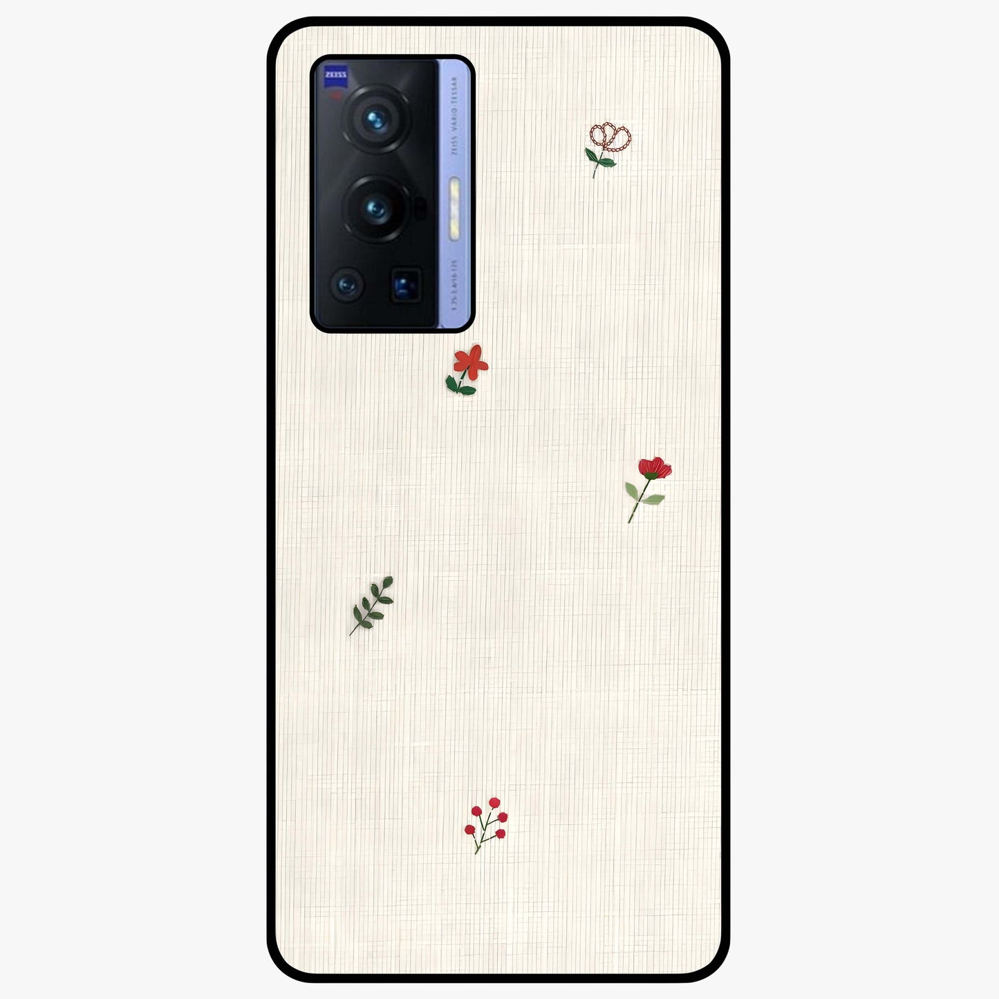 Minimalistic Blue With White Flower Pattern Glass Case showing flat back view with blue background and white flower pattern and glossy glass finish.