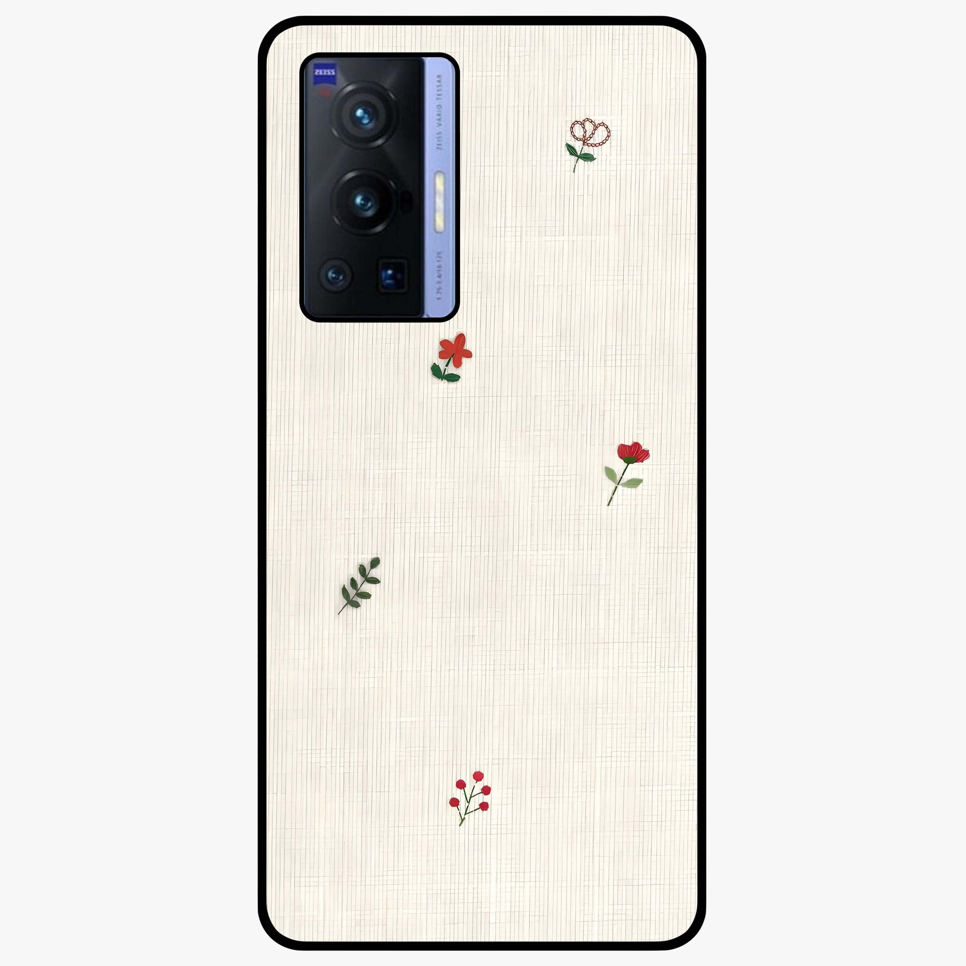 Minimalistic Blue With White Flower Pattern Glass Case showing flat back view with blue background and white flower pattern and glossy glass finish.