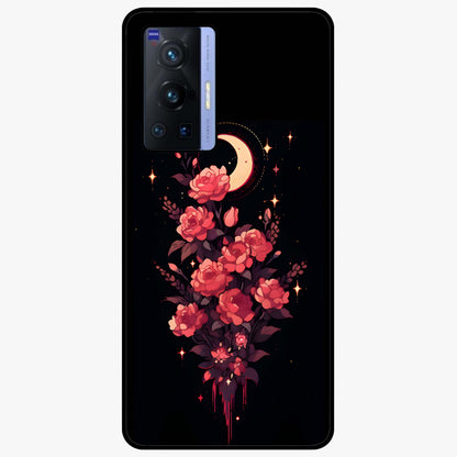 Moonlit Floral Elegance Glass Case showing flat back view with elegant floral artwork under moonlit tones and glossy glass finish.