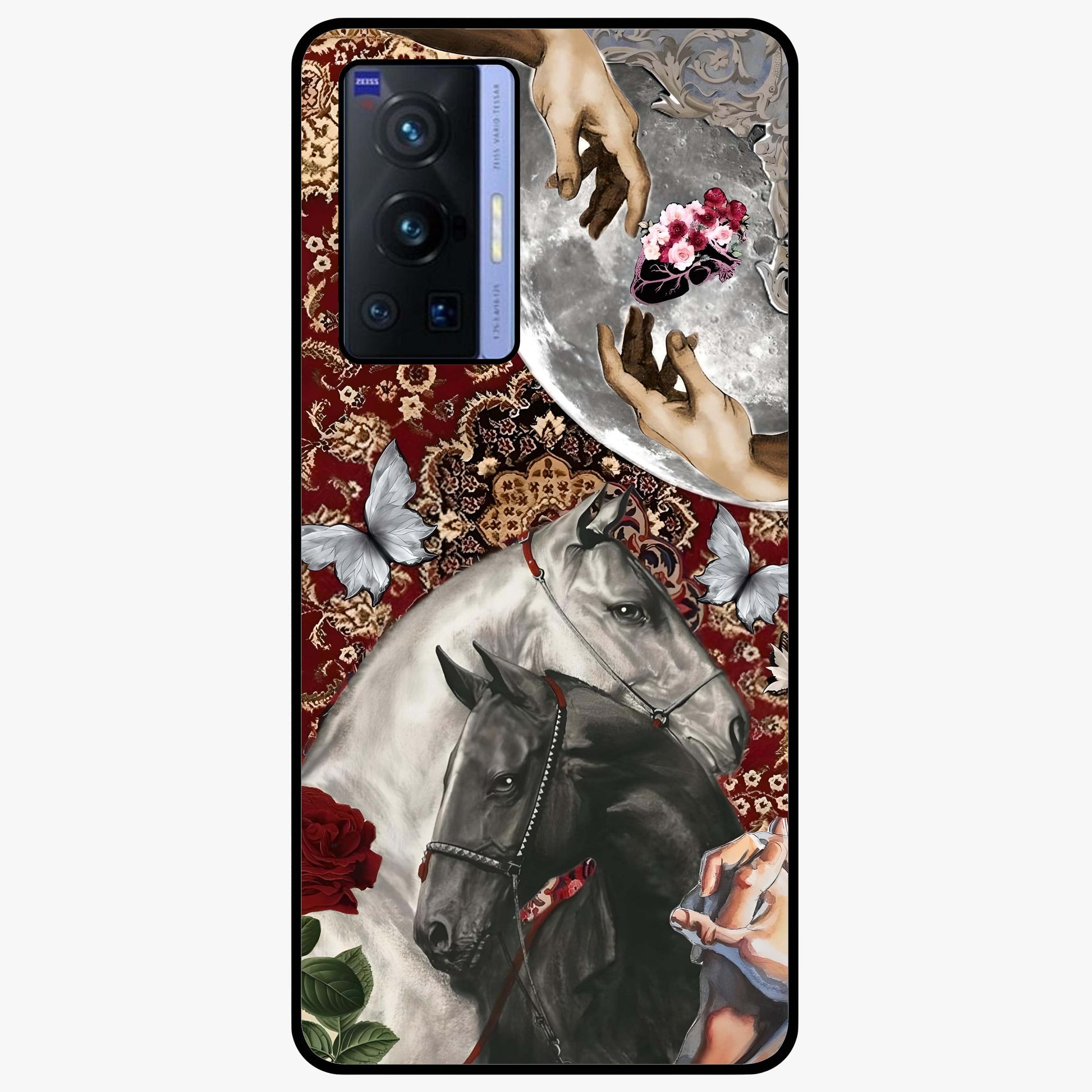 Moonlit Royal Stallion Glass Case showing flat back view with majestic horse under moonlight artwork and glossy glass finish.