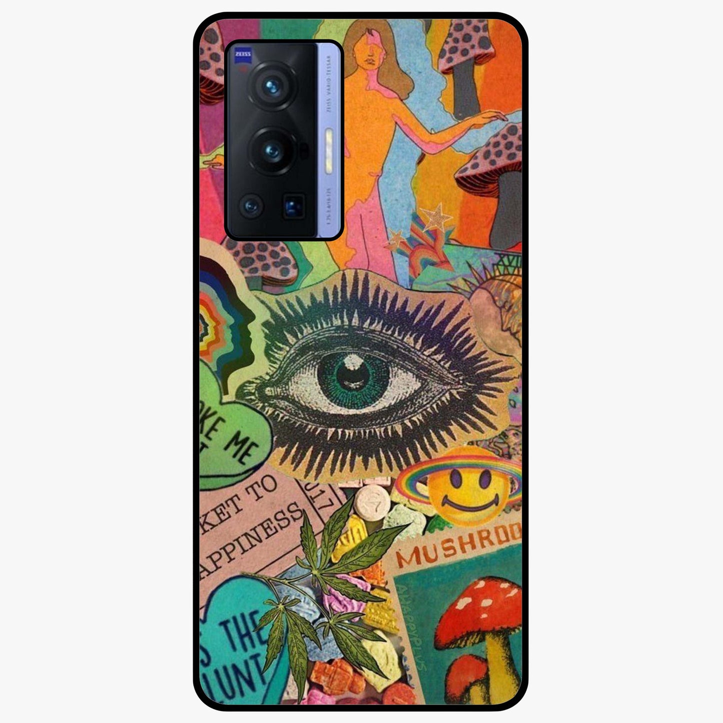Mystic Eye Wonderland Glass Case showing flat back view with mystical eye themed artwork and glossy glass finish.