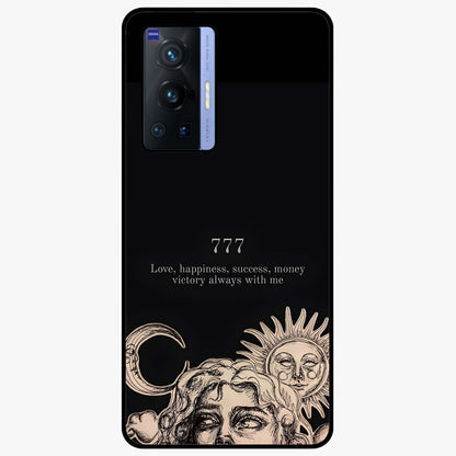 Mystic Victory Aura Glass Case showing flat back view with victory symbol artwork and glossy glass finish.