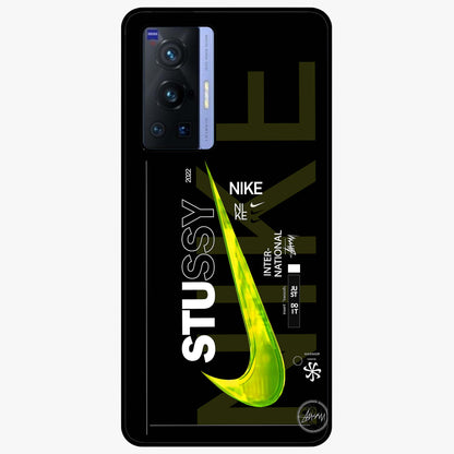 Neon Street Edition Glass Case showing flat back view with neon street style artwork and glossy glass finish.