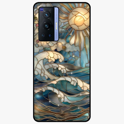Oceanic Stained Printed Glass Case showing flat back view with ocean inspired stained pattern artwork and glossy glass finish.