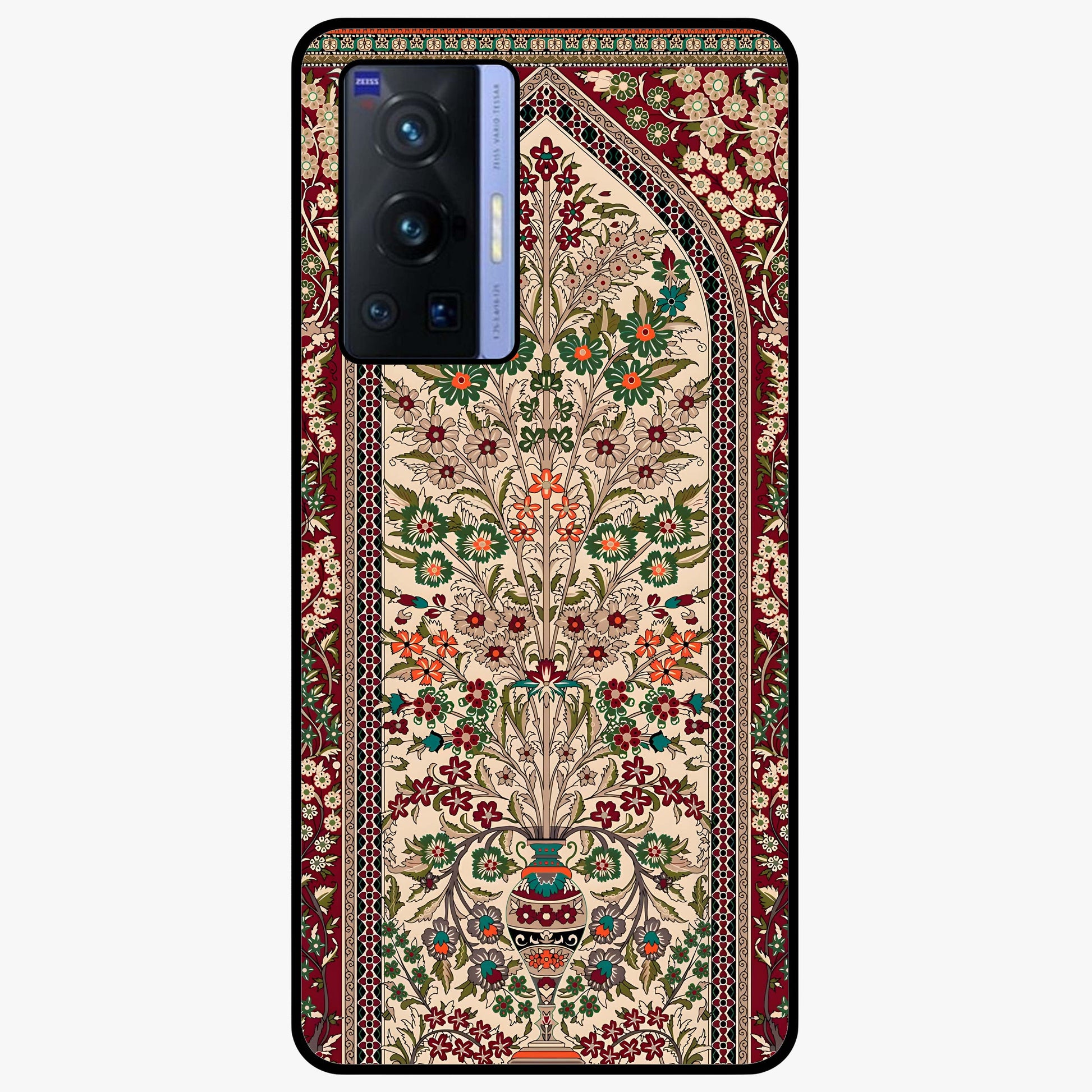 Persian Inspired Glass Case showing flat back view with ornate Persian style pattern artwork and glossy glass finish.