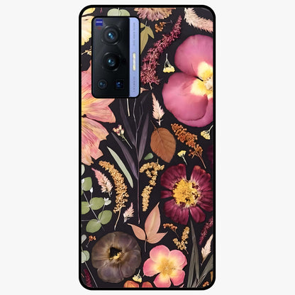 Petal Dream Tapestry Glass Case showing flat back view with intricate floral tapestry artwork and glossy glass finish.