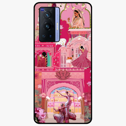 Pink Palace Muse Glass Case showing flat back view with elegant palace inspired artwork and glossy glass finish.
