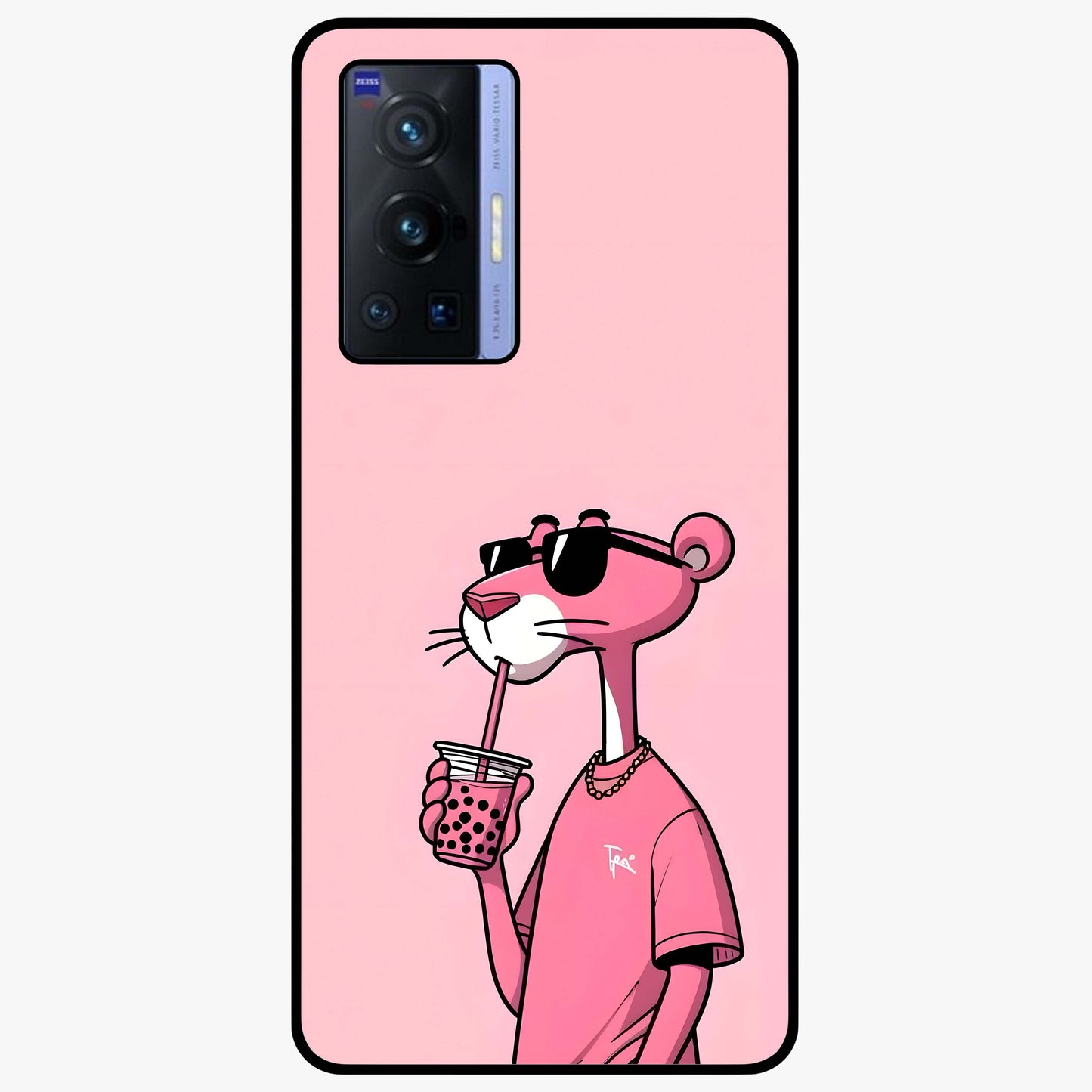 Pink Panther Glass Case showing flat back view with iconic pink panther artwork and glossy glass finish.