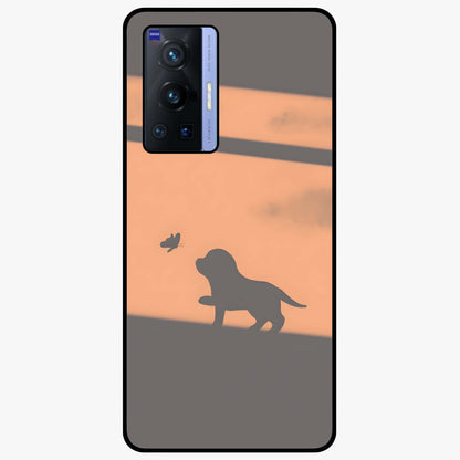 Puppy Shadow Art Glass Case showing flat back view with cute puppy shadow style artwork and glossy glass finish.