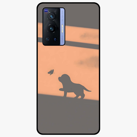 Puppy Shadow Art Glass Case showing flat back view with cute puppy shadow style artwork and glossy glass finish.