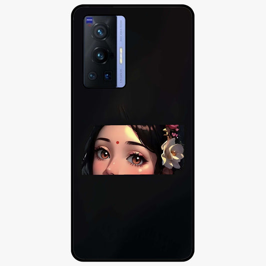 Radha Divine Embrace Glass Case showing flat back view with devotional Radha artwork and glossy glass finish.