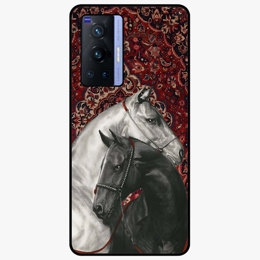 Regal Stallion Tapestry Glass Case showing flat back view with majestic horse tapestry artwork and glossy glass finish.