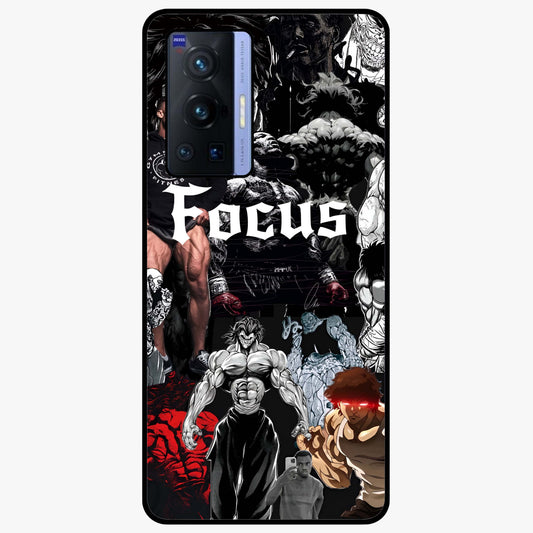 Relentless Power Focus Glass Case showing flat back view with motivational typography artwork and glossy glass finish.