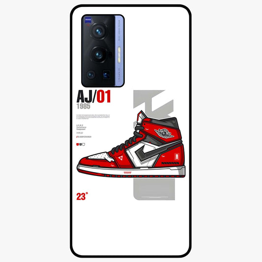 Retro Sneaker Blueprint Glass Case showing flat back view with sneaker blueprint style artwork and glossy glass finish.