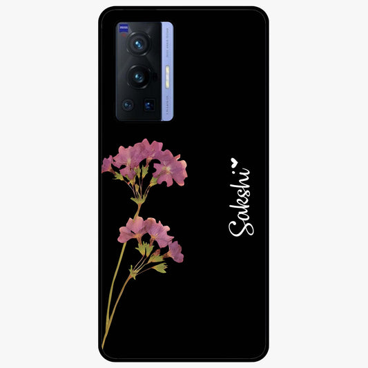 Riching Lavender Flower Custom Name Glass Case showing flat back view with lavender floral artwork and personalized name design.
