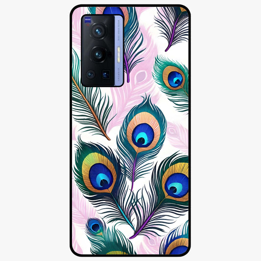 Royal Peacock Feathers Glass Case showing flat back view with colorful peacock feather artwork and glossy glass finish.