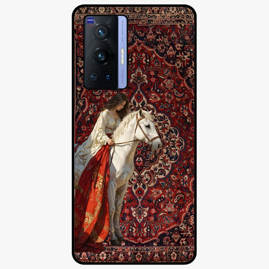 Royal Rider Tapestry Glass Case showing flat back view with majestic horse rider tapestry artwork and glossy glass finish.