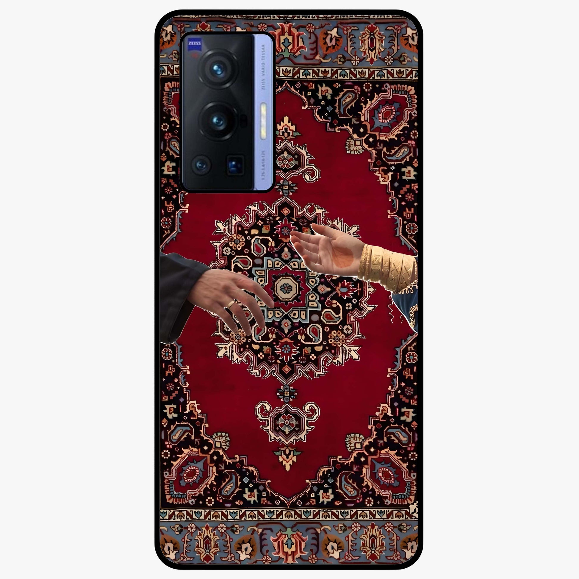 Royal Touch Reach Glass Case showing flat back view with elegant royal themed artwork and glossy glass finish.