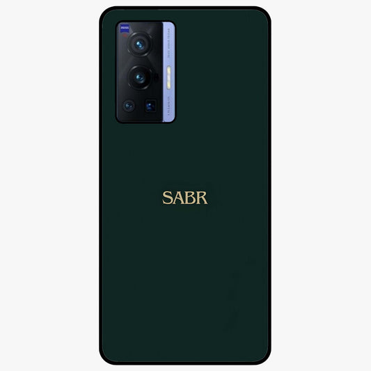 Sabr Minimal Patience Glass Case showing flat back view with minimalist typography artwork and glossy glass finish.