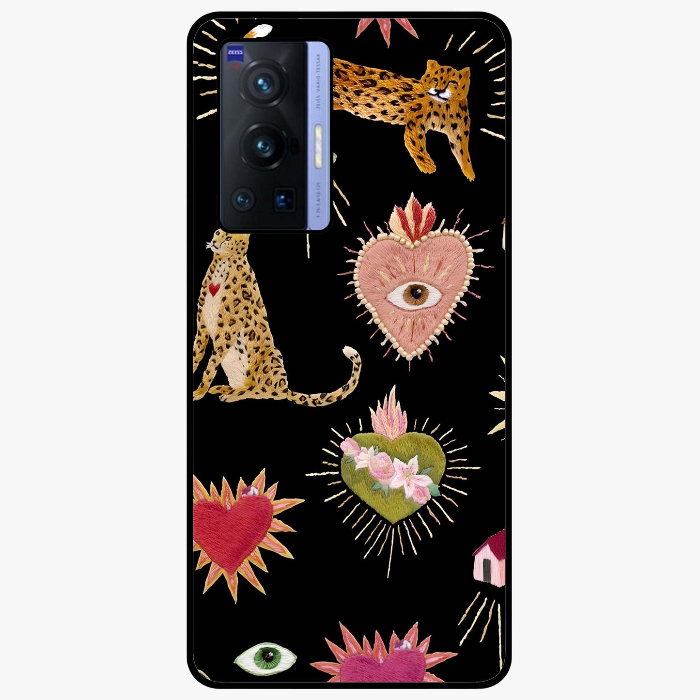 Sacred Jungle Heart Glass Case showing flat back view with jungle inspired heart artwork and glossy glass finish.