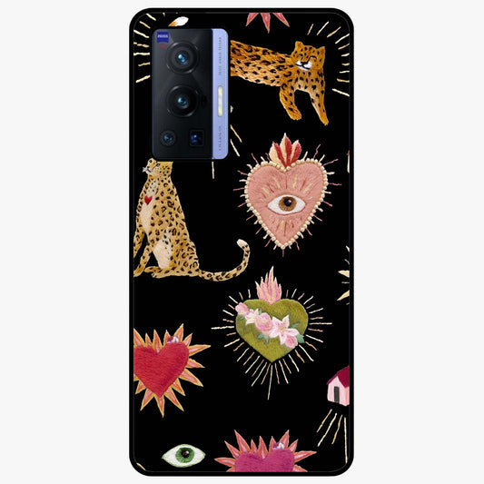 Sacred Jungle Heart Glass Case showing flat back view with jungle inspired heart artwork and glossy glass finish.