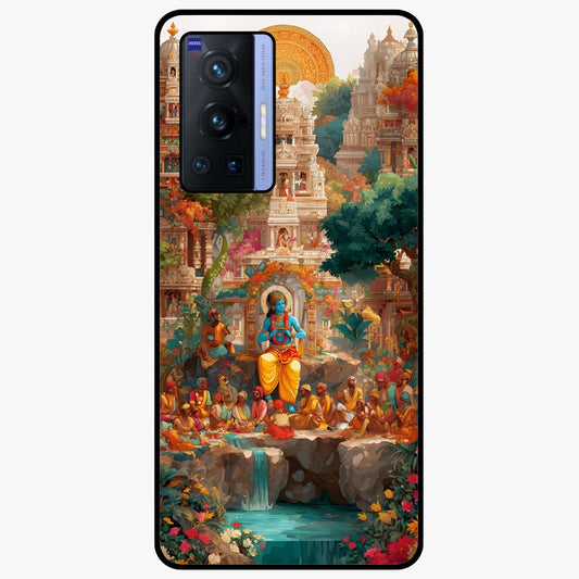 Sacred Sunlight Gods Glass Case showing flat back view with divine sunlight themed artwork and glossy glass finish.