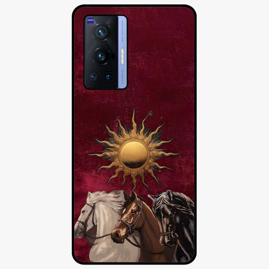 Solar Riders Glass Case showing flat back view with dynamic rider themed artwork and glossy glass finish.