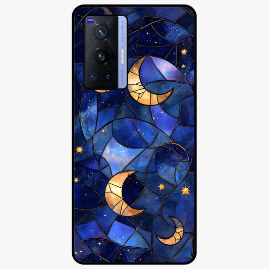 Starlit Sky Tapestry Glass Case showing flat back view with decorative starry sky tapestry artwork and glossy glass finish.