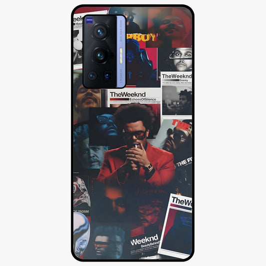 The Weeknd Glass Case showing flat back view with music inspired artistic portrait artwork and glossy glass finish.