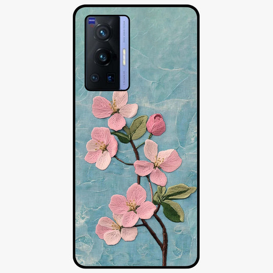 Threaded Blossom Breeze Glass Case showing flat back view with delicate blossom artwork and glossy glass finish.