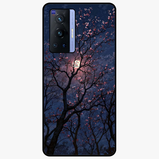 Twilight Sakura Serenade Glass Case showing flat back view with cherry blossom artwork at twilight and glossy glass finish.