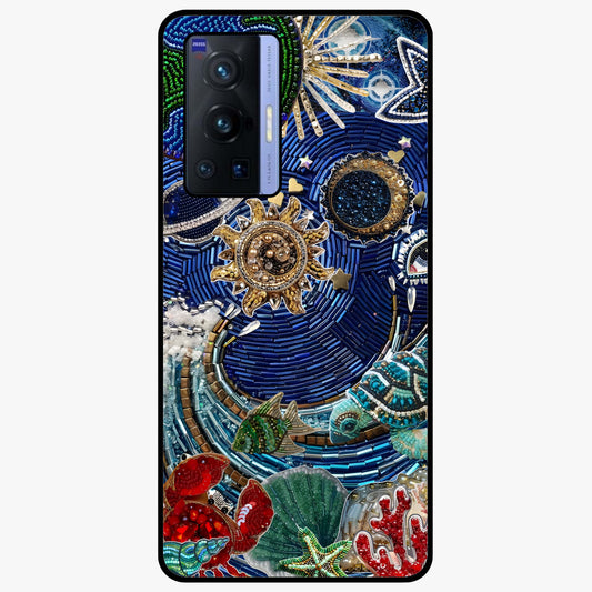 Universe Underwater Spark Glass Case showing flat back view with cosmic underwater themed artwork and glossy glass finish.